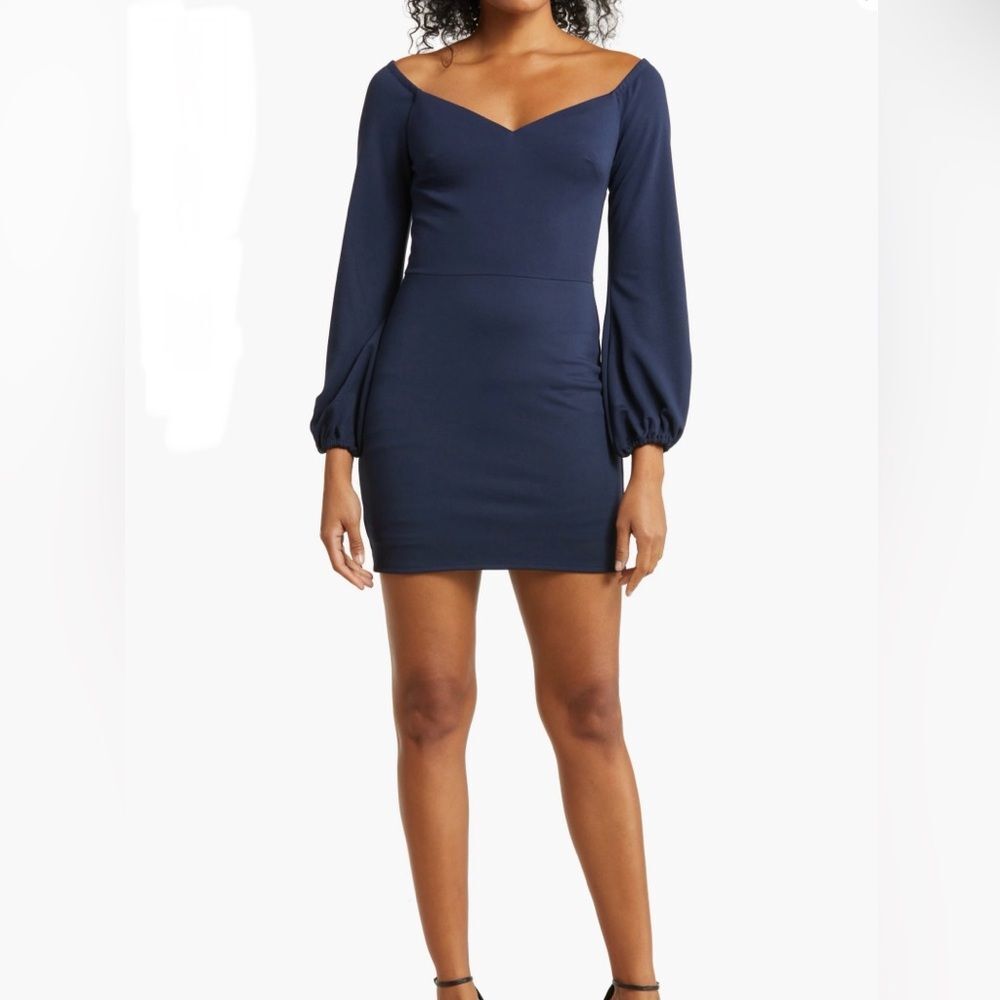 Dress the Population Blue Dress Long Sleeve Minidress Navy Esperanza New Sz XXS